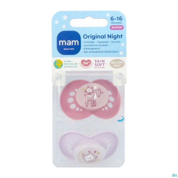 Mam Original Night Sucette Silic.pure 6-16m Rose 2