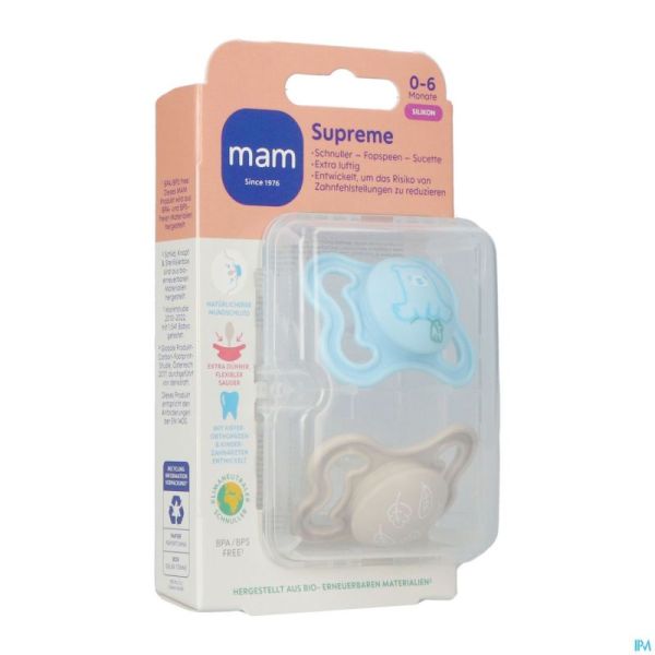 Mam Supreme Sucette Silicone Pure 0-6m Bleu 2